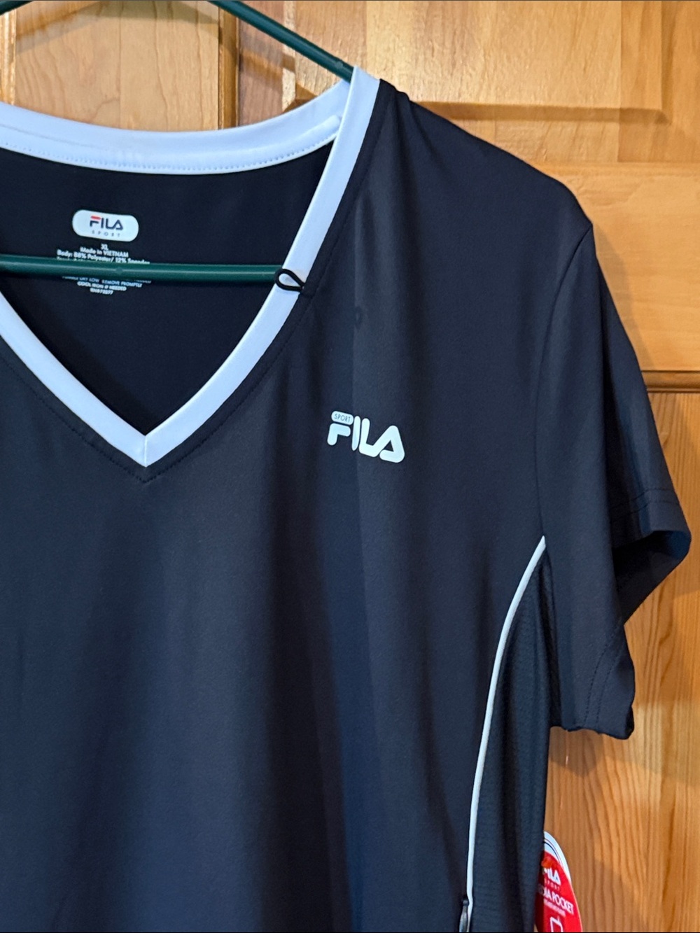 NWT Fila Women’s Black Short-Sleeve V-Neck Tee with White Trim